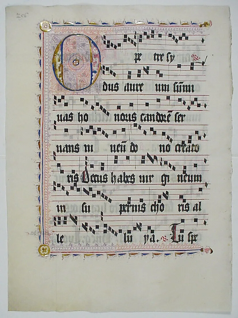 Manuscript Leaf with Initial O, from an Antiphonary — Unknown