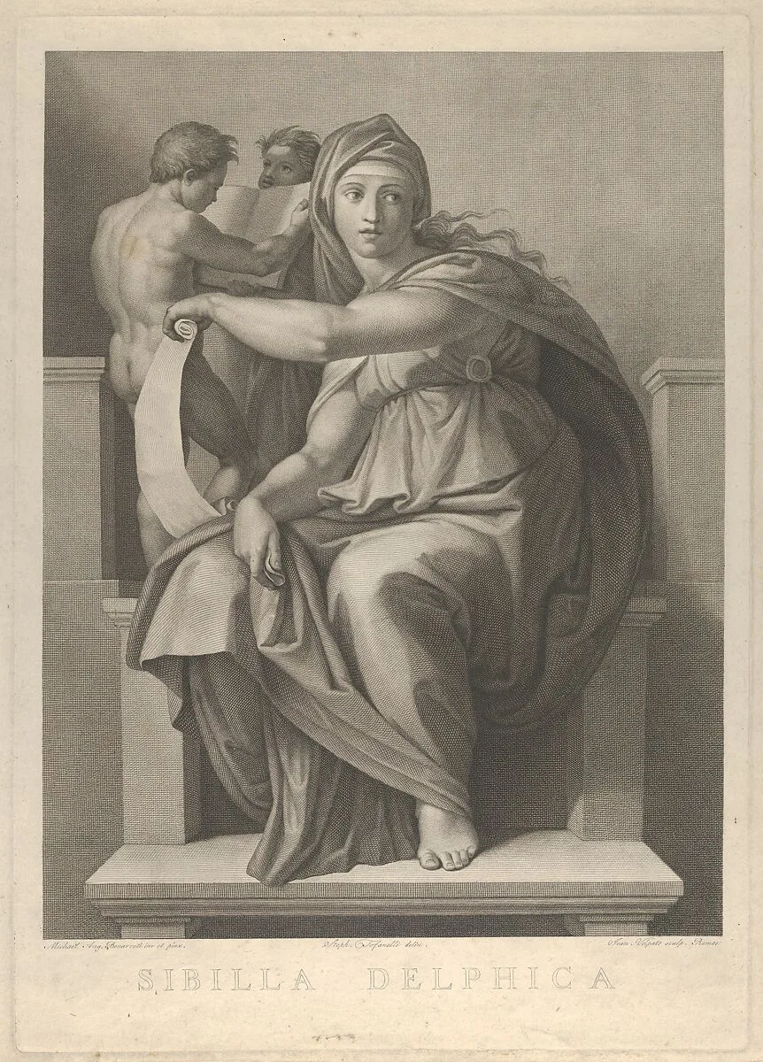 The Delphic Sibyl after the fresco by Michelangelo in the Sistine Chapel — Stephano Tofanelli|Michelangelo Buonarroti|Giovanni Volpato