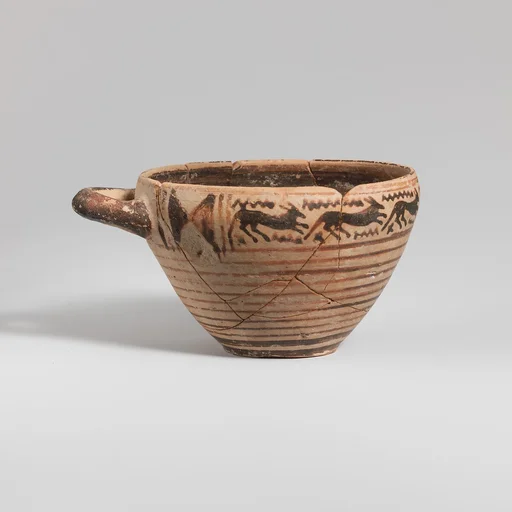 Terracotta one-handled skyphos (deep drinking cup)
