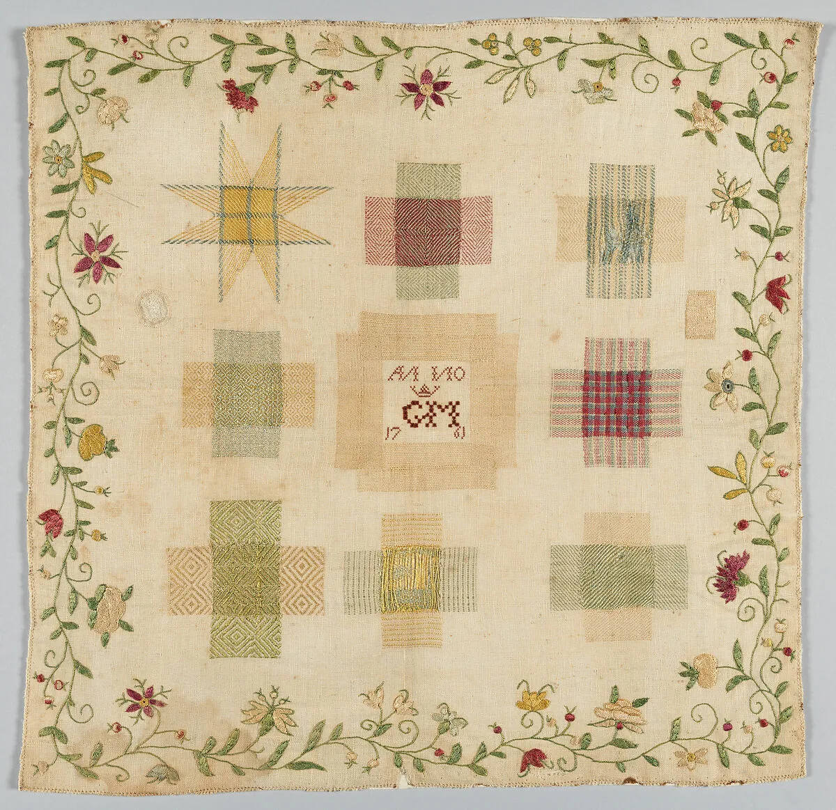 Embroidered darning sampler — Unknown
