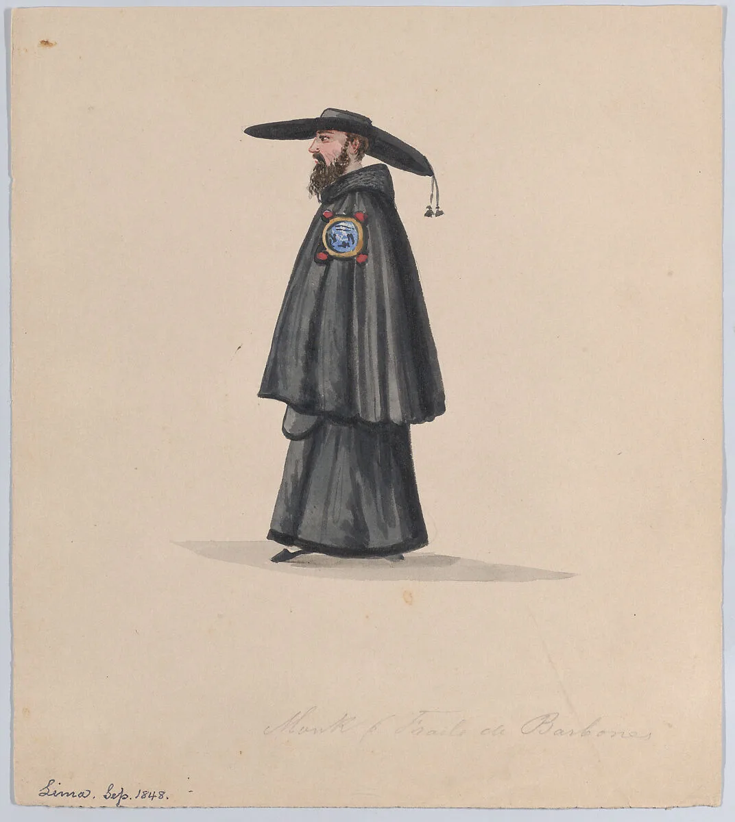 A monk from the order of Barbones, from a group of drawings depicting Peruvian dress — Francisco (Pancho) Fierro