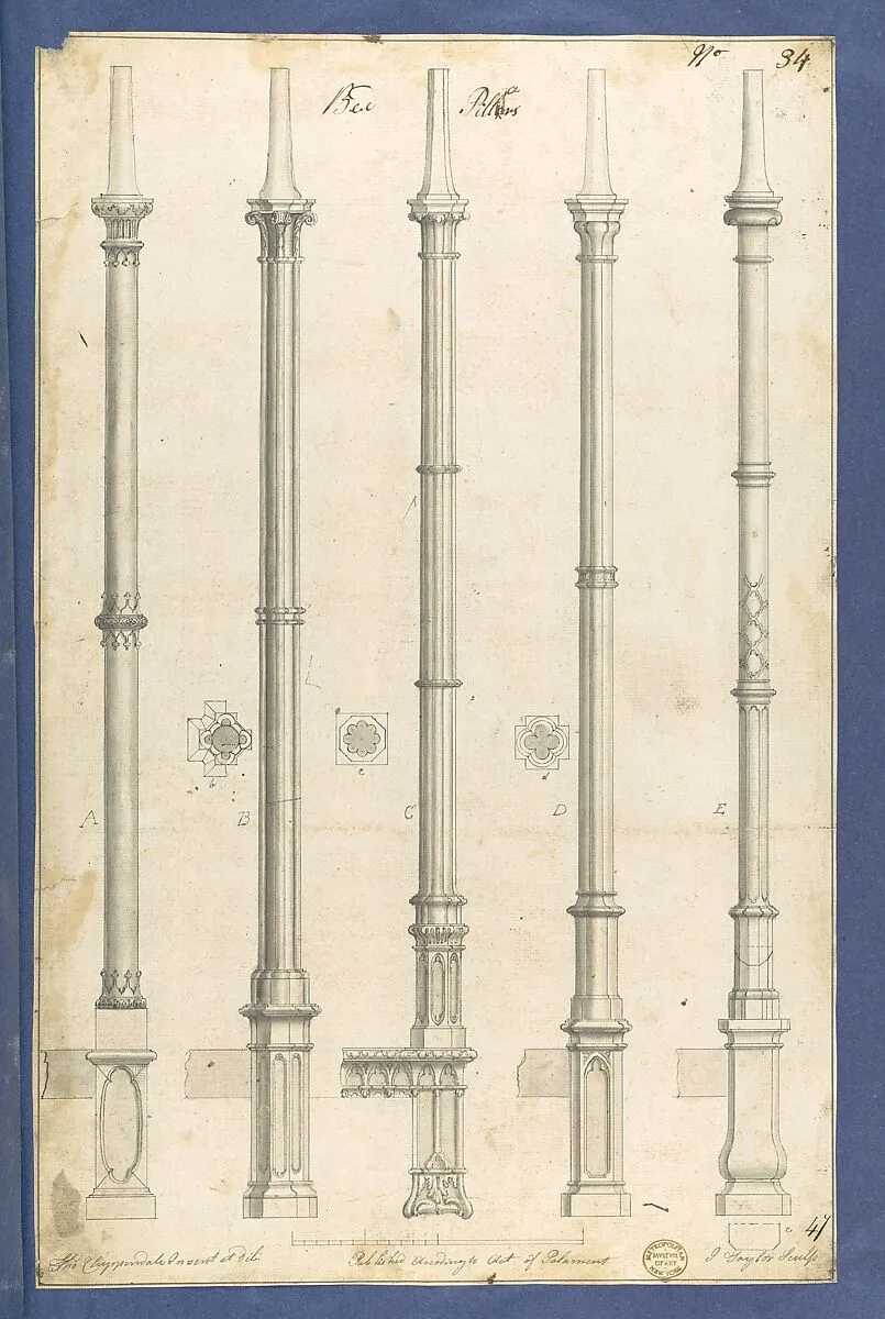Bed Pillars, in Chippendale Drawings, Vol. I — Thomas Chippendale