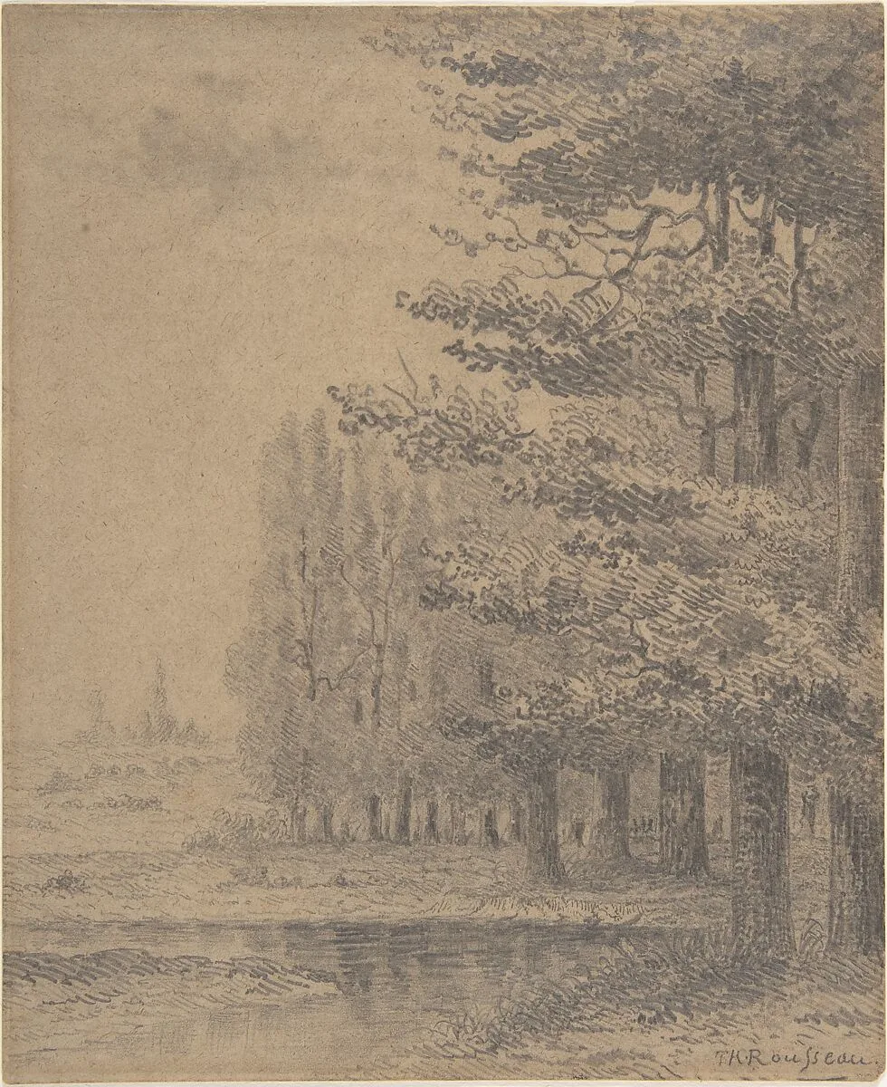 Landscape (A Grove of Trees Standing Near a River) — Théodore Rousseau