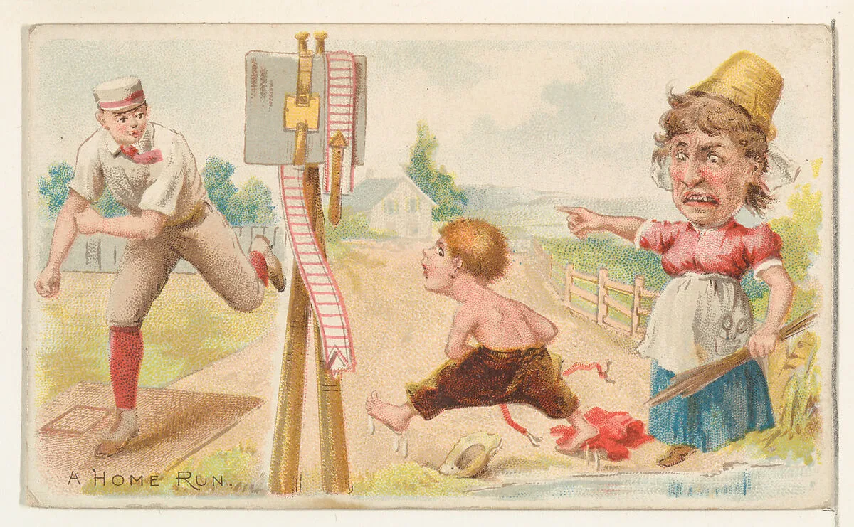 A Home Run, from the Talk of the Diamond set (N135) issued by Duke Sons & Co., a branch of the American Tobacco Company — W. Duke, Sons & Co.|American Tobacco Company|Schumacher & Ettlinger