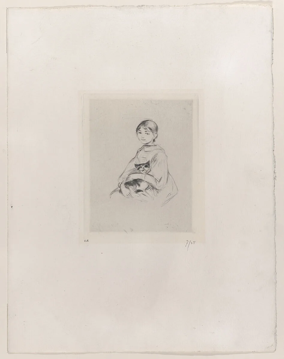Young Girl with a Cat, after a portrait of Julie Manet by Renoir — Berthe Morisot|Auguste Renoir|Julie Manet