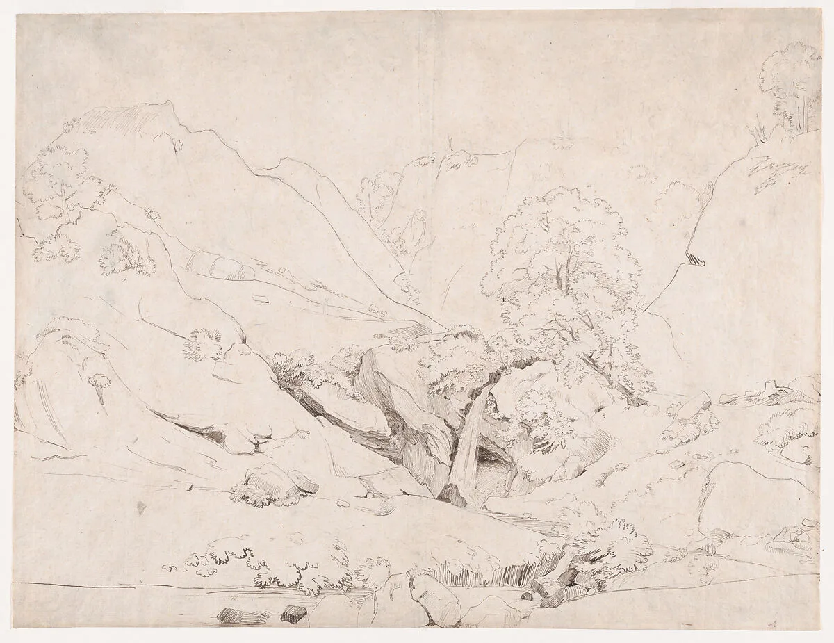 Italian Landscape (recto); Rocks and foliage (verso) — Camille Corot