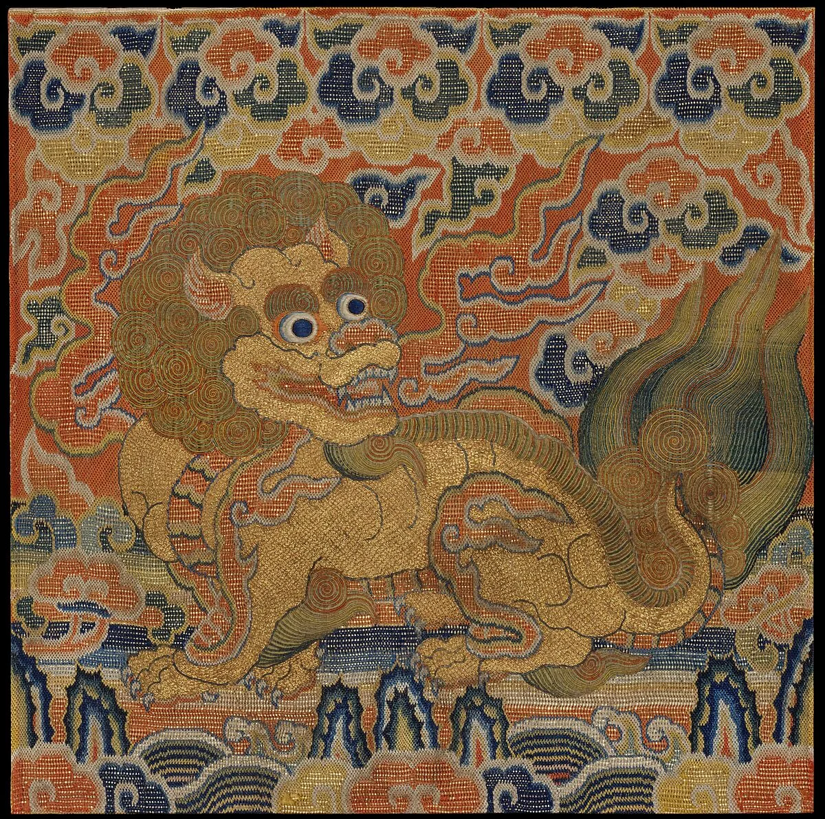 明早期 刺繡獅子補|Rank Badge with Lion — Unknown