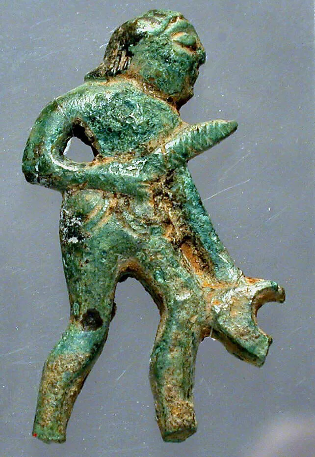 Bronze attachment with warrior figure — Unknown