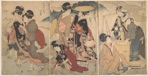 風流六玉川 武蔵 紀伊 陸奥|Women and a Man in the Country; Some pageant(?)