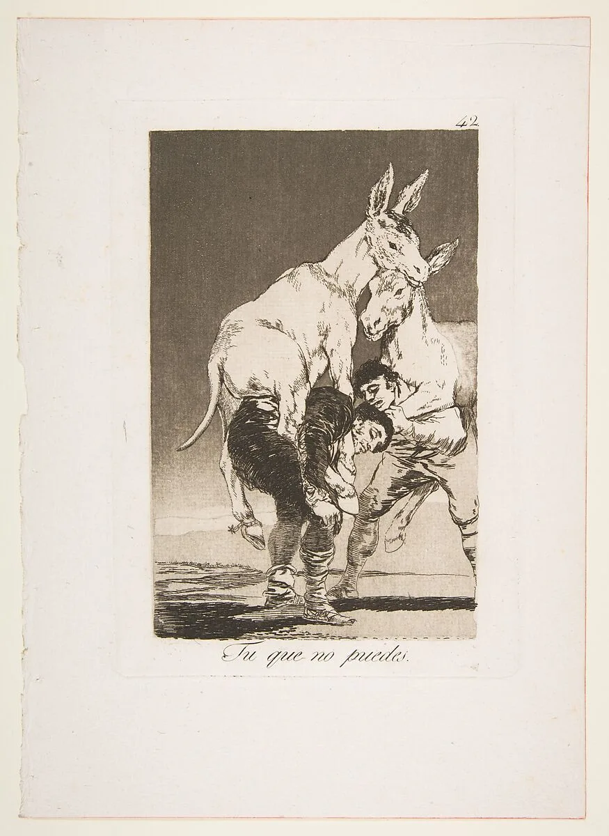 Plate 42 from "Los Caprichos": Thou who canst not (Tu que no puedes) — Goya (Francisco de Goya y Lucientes)