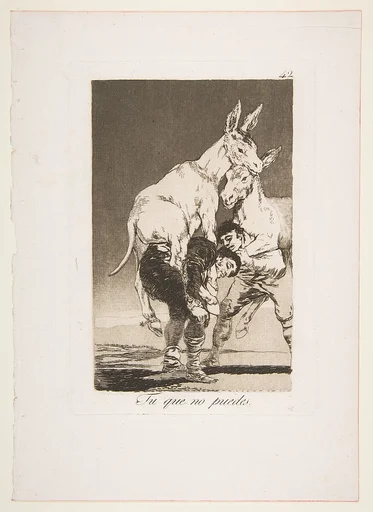 Plate 42 from "Los Caprichos": Thou who canst not (Tu que no puedes)
