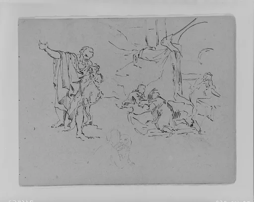 Man Gesturing, Composition Study, Woman Petting Dog (from Sketchbook)