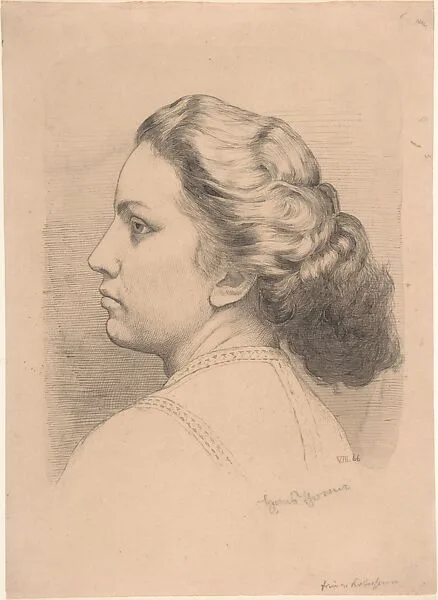 Portrait of a Woman (Mrs. von Kobestein?); verso: Sketches of two or three compositions, including a landscape — Hans Thoma