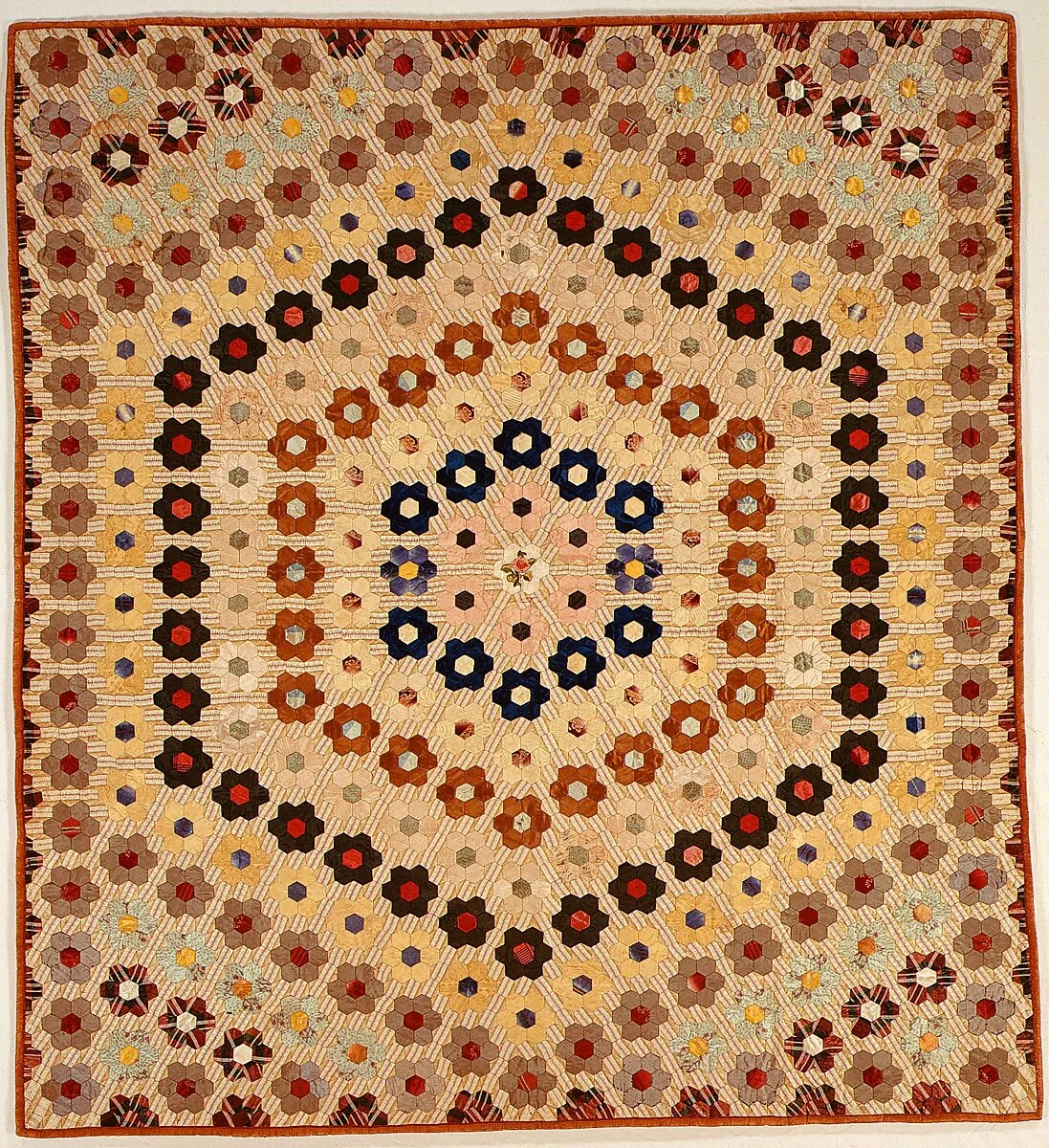 Quilt (or decorative throw). Hexagon or Mosaic pattern — Caroline Brooks Gould