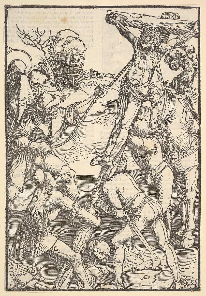 The Raising of the Cross; verso: The Raising of the Cross, from Speculum Passionis Domini Nostri Ihesu Christi — Ulrich Pinder|Hans Baldung (called Hans Baldung Grien)