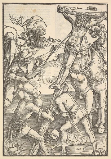 The Raising of the Cross; verso: The Raising of the Cross, from Speculum Passionis Domini Nostri Ihesu Christi