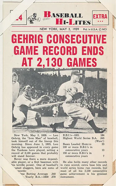 Lou Gehrig #24 from Nu-Card Baseball Hi-Lites series (W460) — Nu-Card, Inc.
