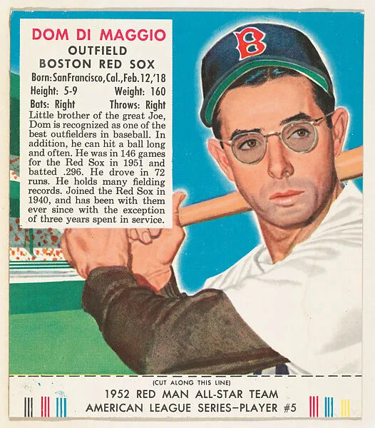 Dom DiMaggio, from the Red Man All-Star Team series (T232), issued by Red Man Chewing Tobacco — Red Man Chewing Tobacco