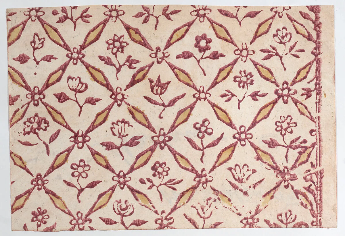 Sheet with red floral pattern — Anonymous