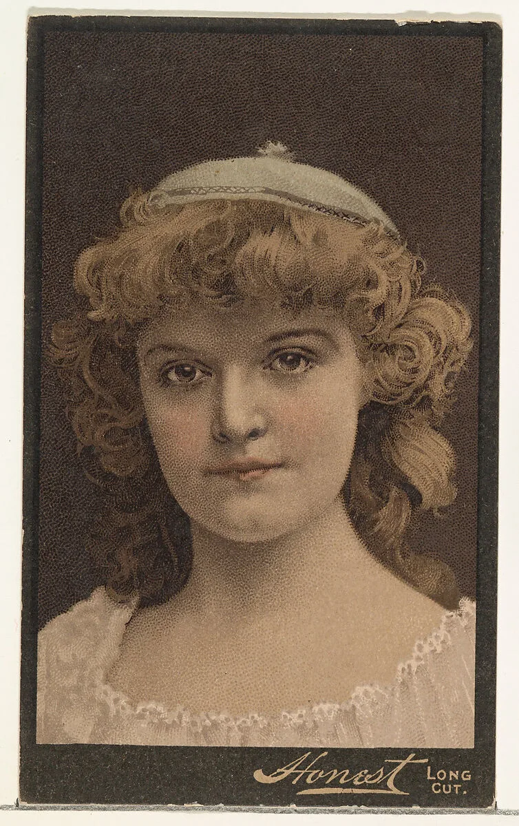 Actress wearing small cloth cap, from Stars of the Stage, Third Series (N131) issued by Duke Sons & Co. to promote Honest Long Cut Tobacco — Joseph P. Knapp|American Tobacco Company|W. Duke, Sons & Co.