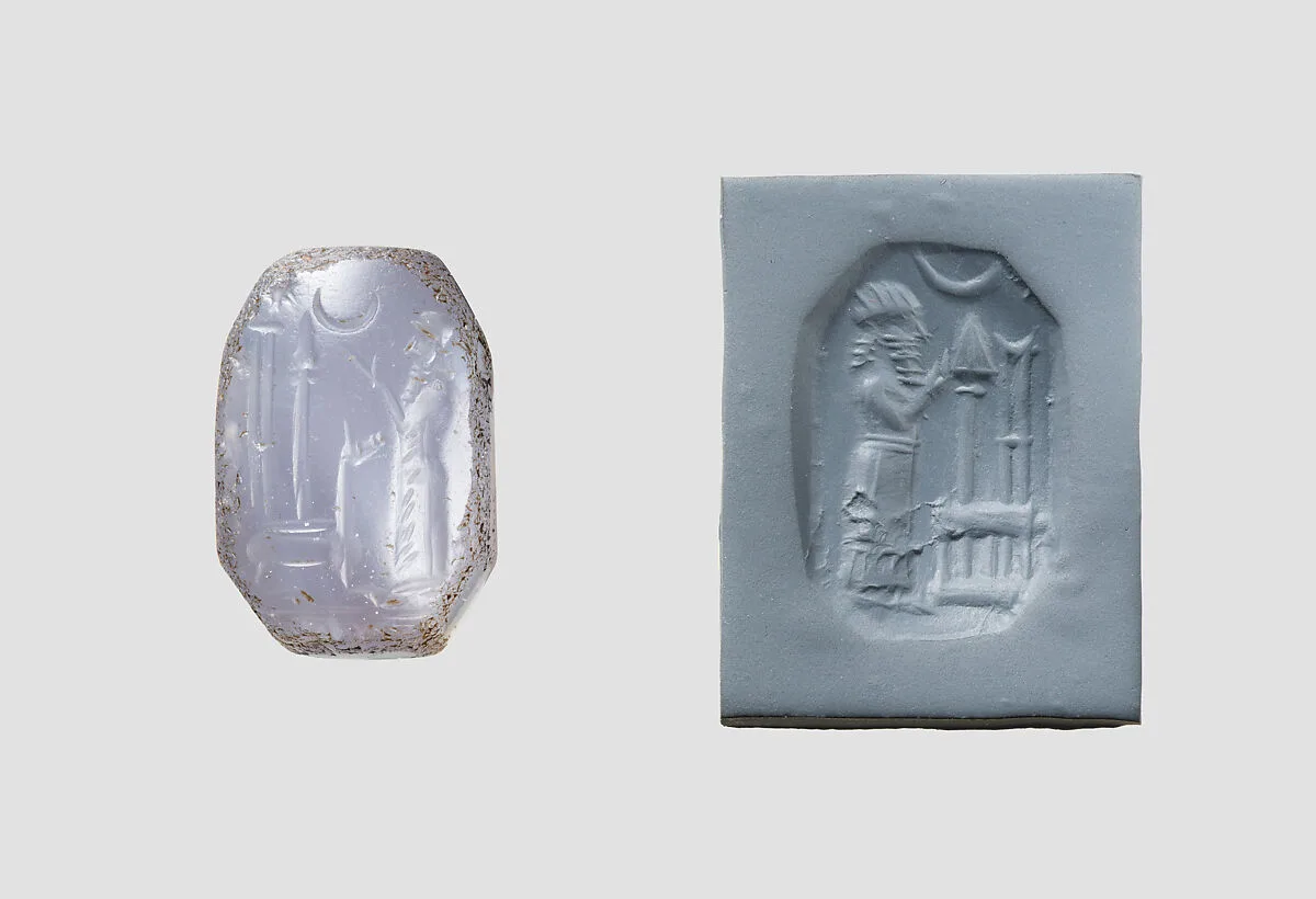 Stamp seal (octagonal pyramid) with cultic scene — Unknown