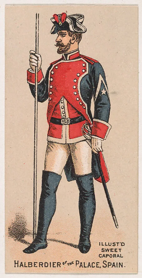 Halberdier of the Palace, Spain, from the Military Series (N224) issued by Kinney Tobacco Company to promote Sweet Caporal Cigarettes — Kinney Brothers Tobacco Company