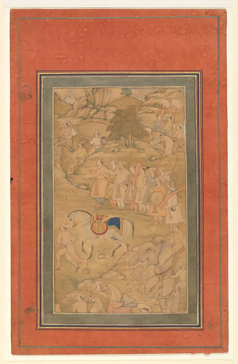 "Courtiers with a Riderless Horse", Folio from a Manuscript of the Akbarnama. Folio from the Davis Album — Abu'l Fazl