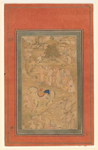 "Courtiers with a Riderless Horse", Folio from a Manuscript of the Akbarnama. Folio from the Davis Album