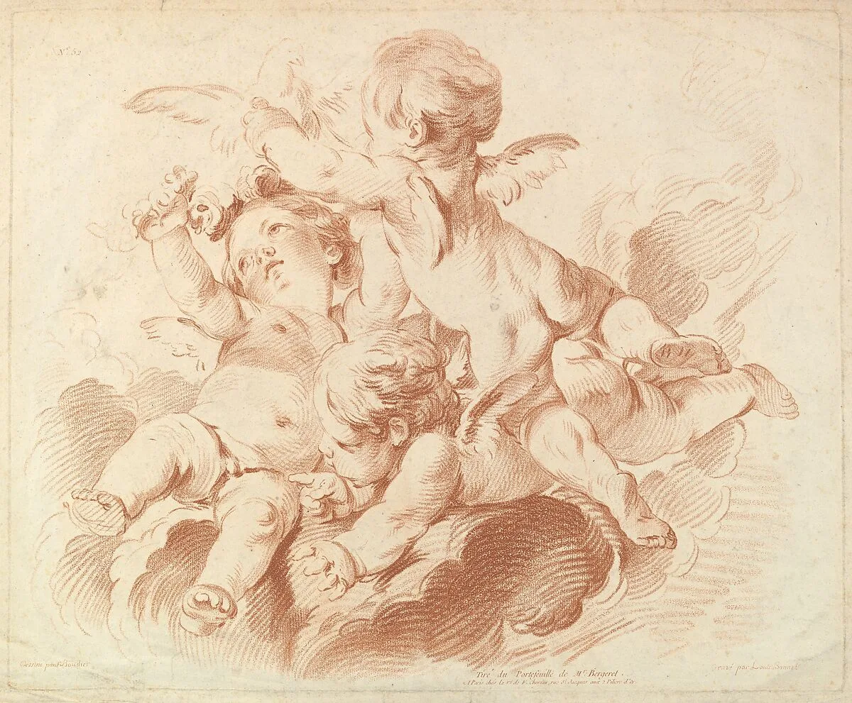 L'Air (The Air): A Group of Three Putti on Clouds — Louis Marin Bonnet|François Boucher