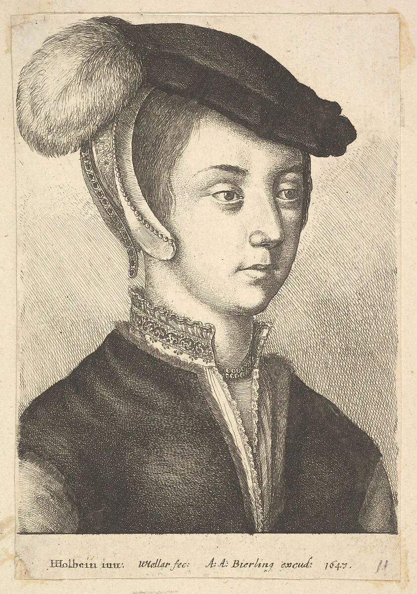 Young woman wearing a feathered cap — Wenceslaus Hollar|Hans Holbein the Younger