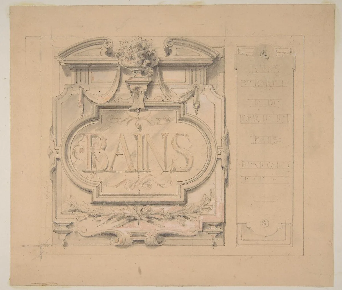 Design for an ornamental plaque for a bath house — Jules-Edmond-Charles Lachaise|Eugène-Pierre Gourdet