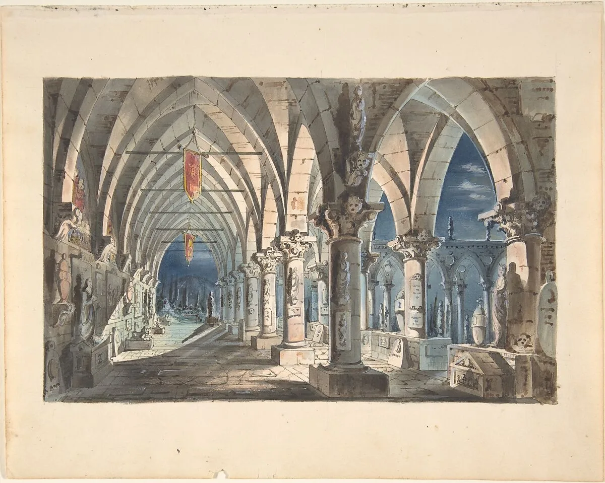 Design for a Stage Set: Cloister at Night — Anonymous, Italian, 19th century