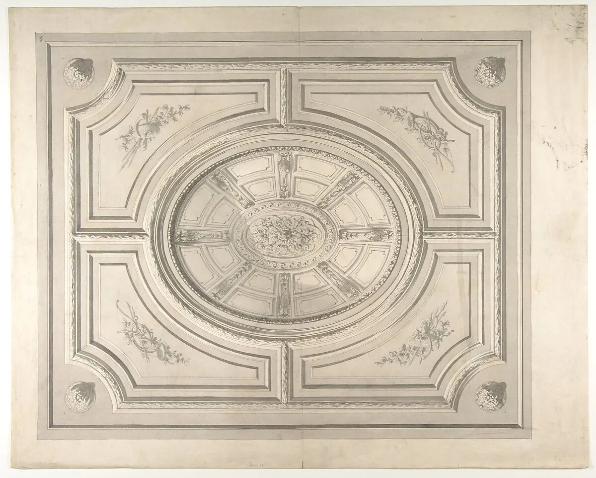 Design for a ceiling with trophies and a trompe l'oeil coffers — Jules-Edmond-Charles Lachaise|Eugène-Pierre Gourdet