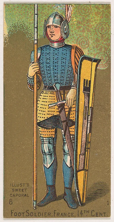 Foot Soldier, France, 14th Century, from the Military Series (N224) issued by Kinney Tobacco Company to promote Sweet Caporal Cigarettes — Kinney Brothers Tobacco Company