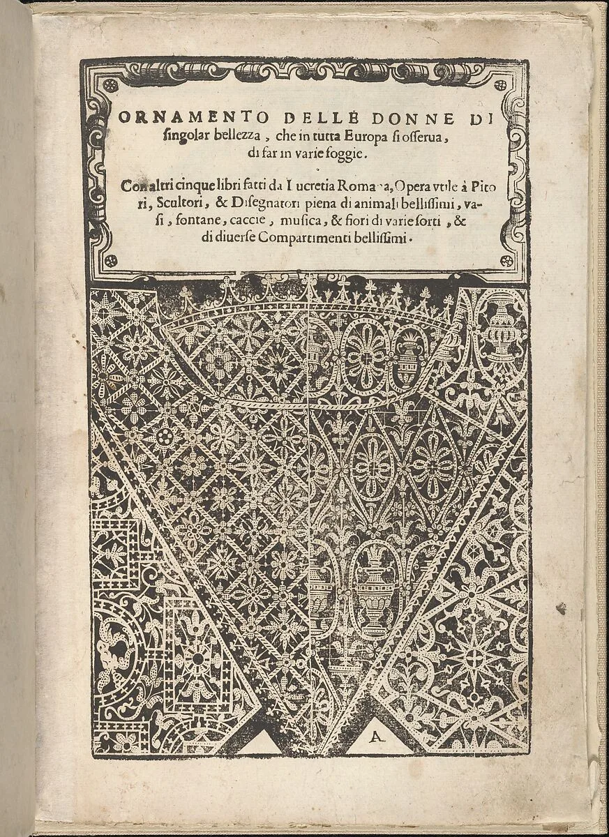 Ornamento nobile...Fatta da Lucretia Romana (Libro V of the Corona), page 2 (recto) — Alessandro de' Vecchi|Cesare Vecellio