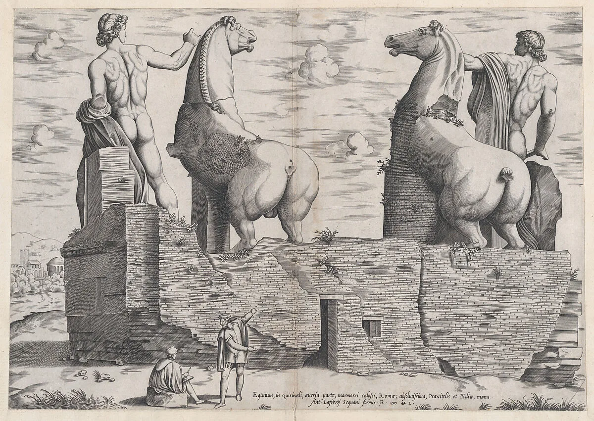 Speculum Romanae Magnificentiae: View of the Back of the Statues of the Dioscuri at the Quirinal — Antonio Lafreri|Anonymous