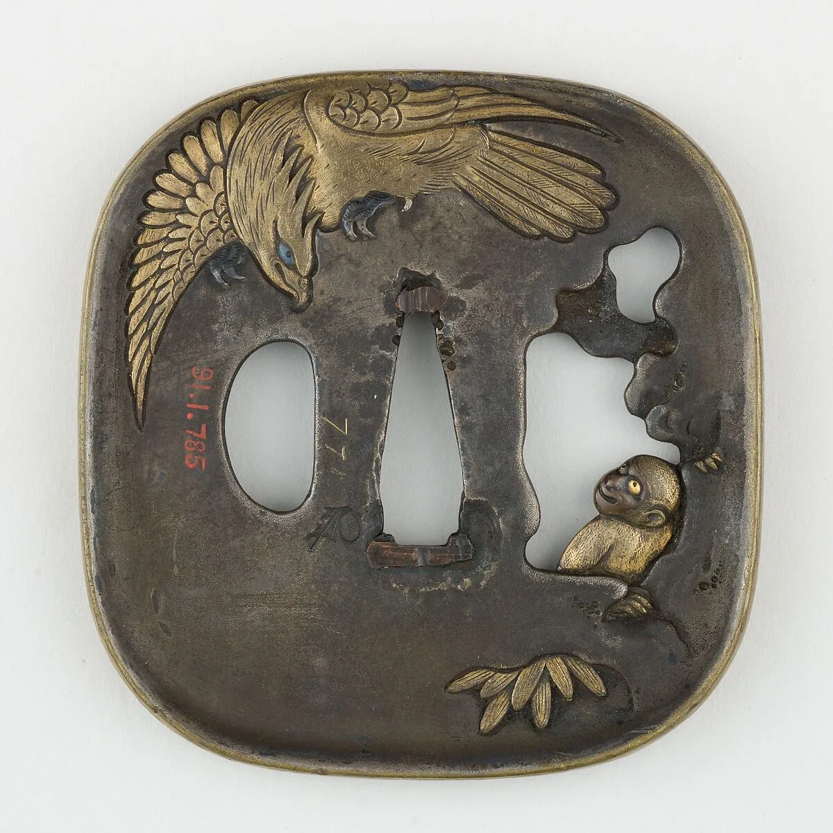 Sword Guard (<i>Tsuba</i>) Depicting Eagle Preying on Monkey (猿捕食猛禽図鐔) — Unknown