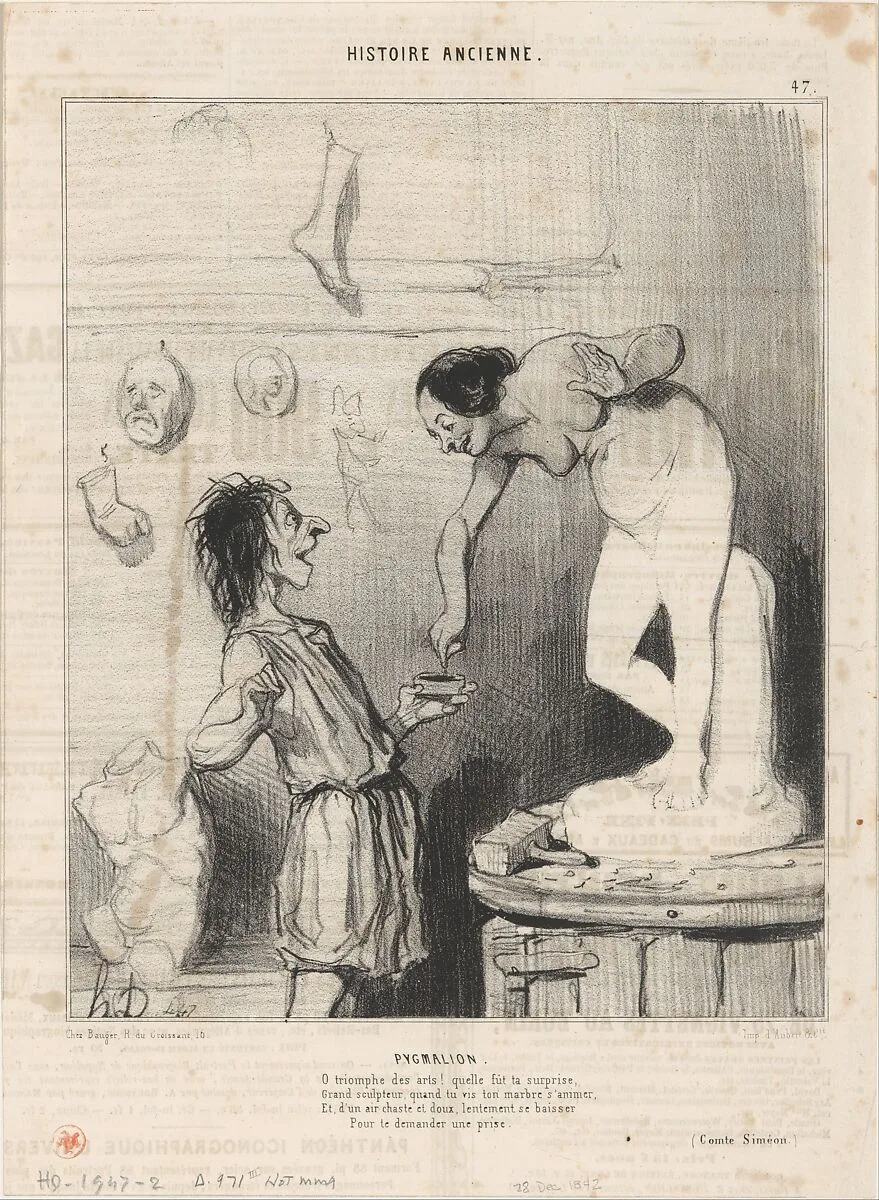 Pygmalion, from Histoire Ancienne, published in Le Charivari, December 28, 1842 — Honoré Daumier|Bauger et Cie|Aubert et Cie