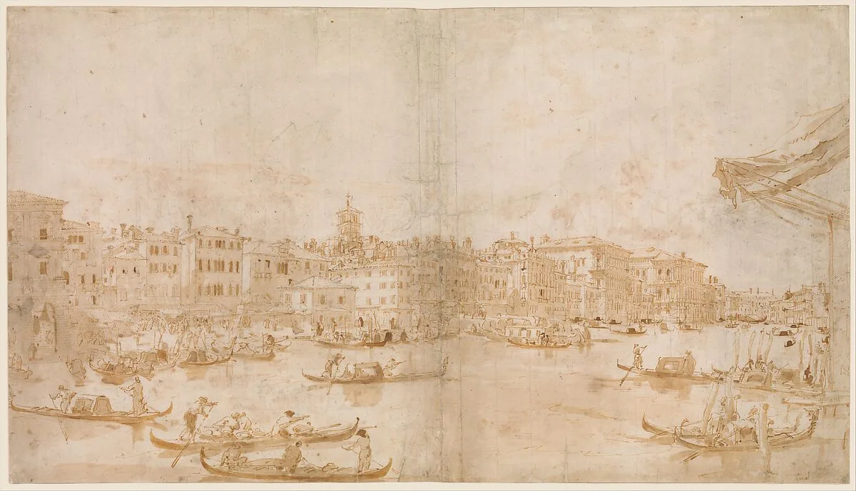 The Grand Canal above the Rialto (recto); A Priest Celebrating Mass and Saint Vincent Ferrer Preaching (verso) — Francesco Guardi