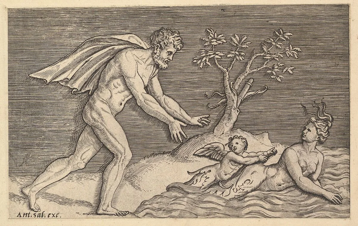 Speculum Romanae Magnificentiae: Naked Man Pursuing a Naiad — Marco Dente|Antonio Salamanca