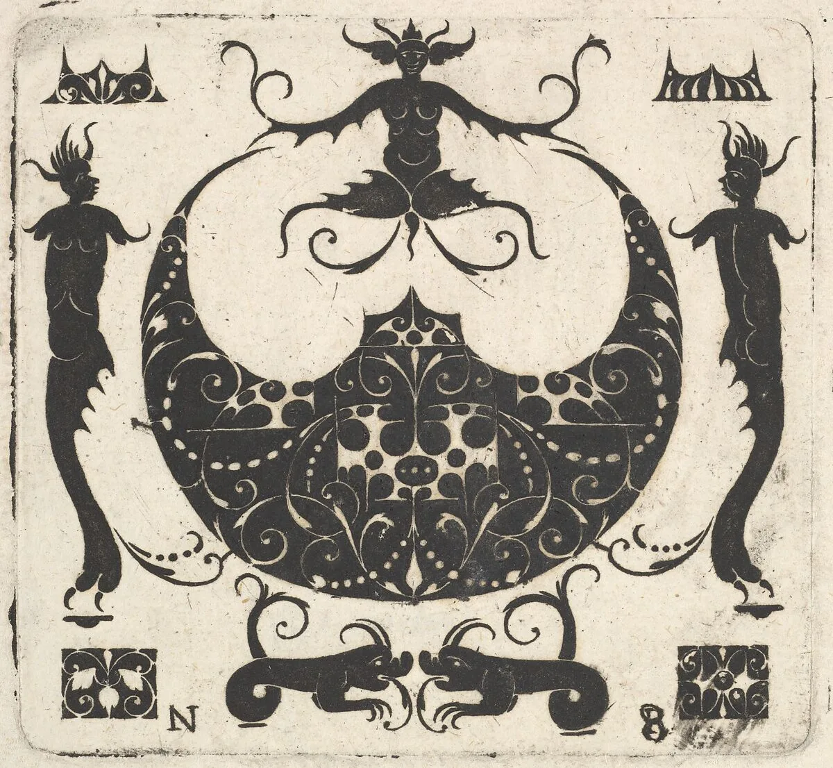 Lunar-shaped Ring Bezel and Grotesque Figures — Noël Rouillard