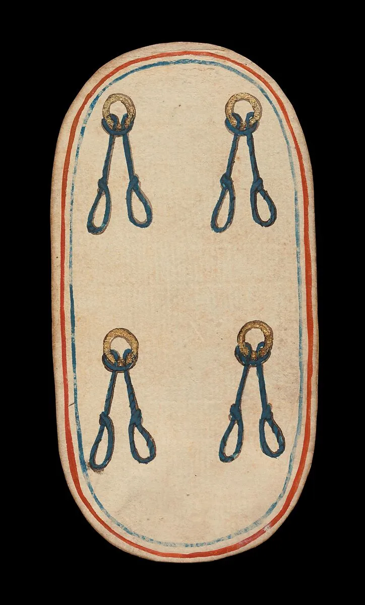 4 of Nooses, from The Cloisters Playing Cards — Unknown