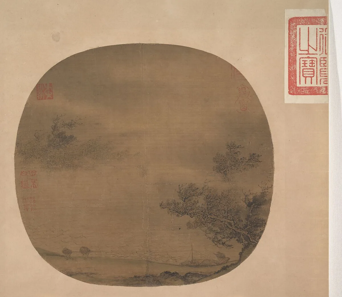 南宋 佚名 風雨拉縴圖 團扇|Towing a Boat in a Rainstorm — Unidentified artist