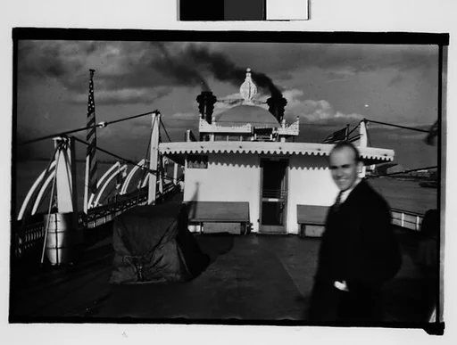 [Upper Deck of Steamboat "Capitol" with Gifford Cochran in Foreground, New Orleans, Louisiana]