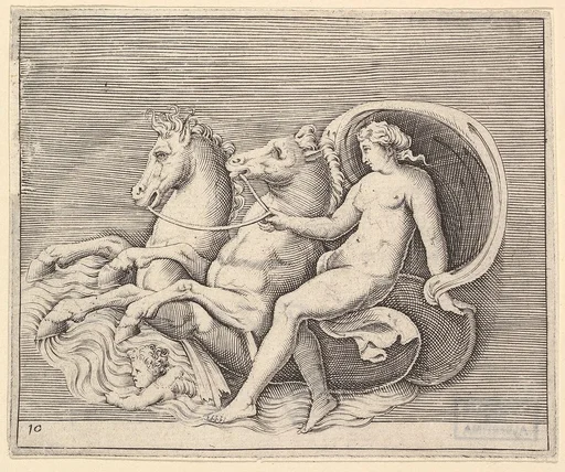 Female Nude with Two Seahorses, from "Ex Antiquis Cameorum et Gemmae Delineata/ Liber Secundus/et ab Enea Vico Parmen Incis"