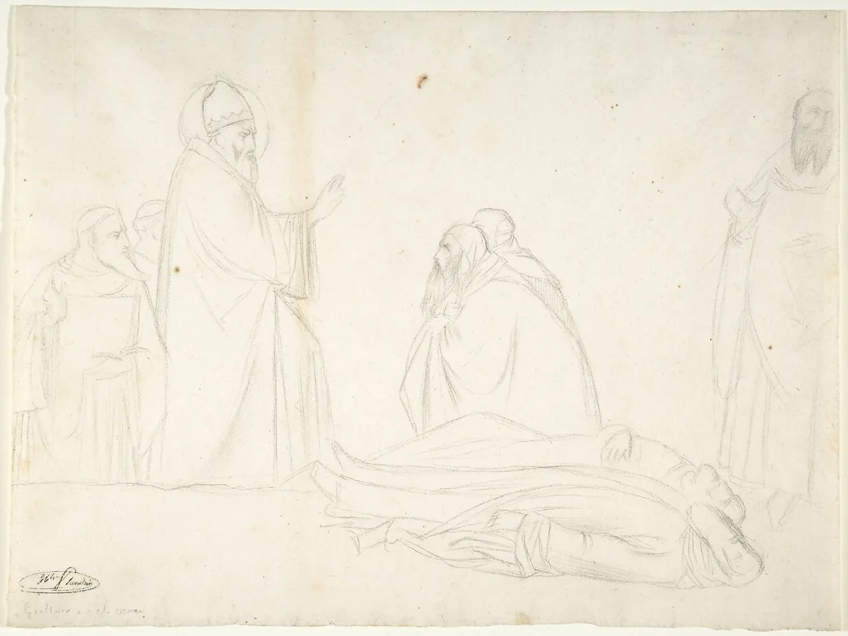 Miracle of St. Sylvester; the Raising of Two Pagan Priests, after Maso di Banco, S. Croce, Florence — Maso di Banco|Hippolyte Flandrin