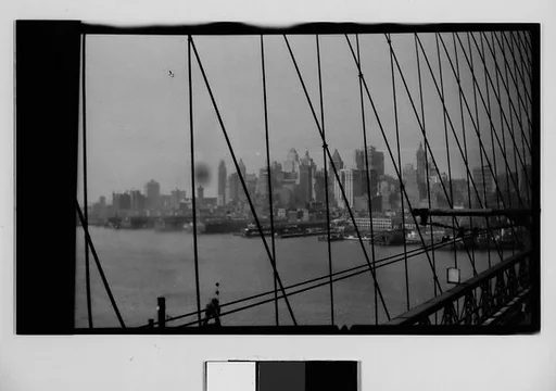 [Manhattan Skyline with Brooklyn Bridge Cables, New York City]