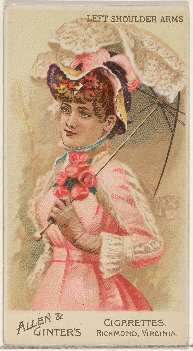 Left Shoulder Arms, from the Parasol Drills series (N18) for Allen & Ginter Cigarettes Brands — Allen & Ginter|Schumacher & Ettlinger