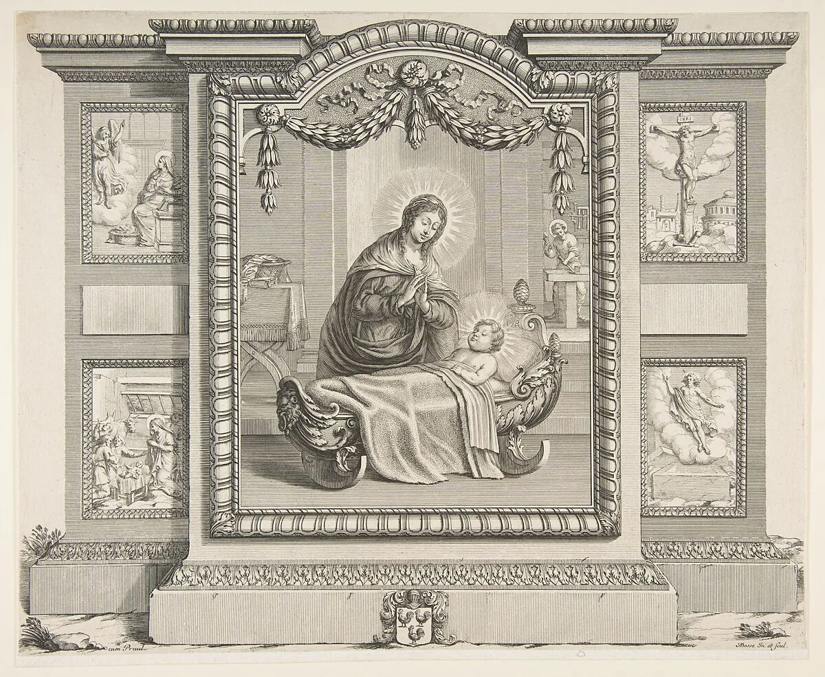 The Nativity with Scenes of The Annunciation, The Adoration of the Shepherds, The Crucifixion and The Resurrection — Abraham Bosse