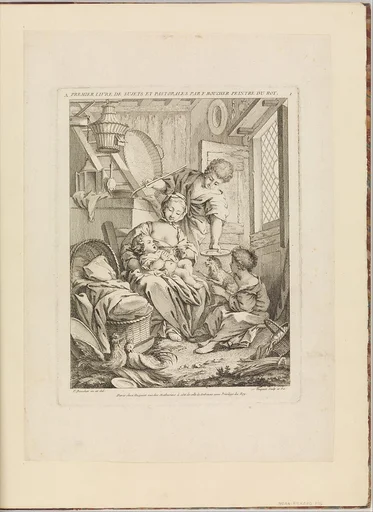 Plate 1: Young Woman Feeding her Infant, from Premier Livre de Sujets et Pastorales (First Book of Subjects and Pastorals)